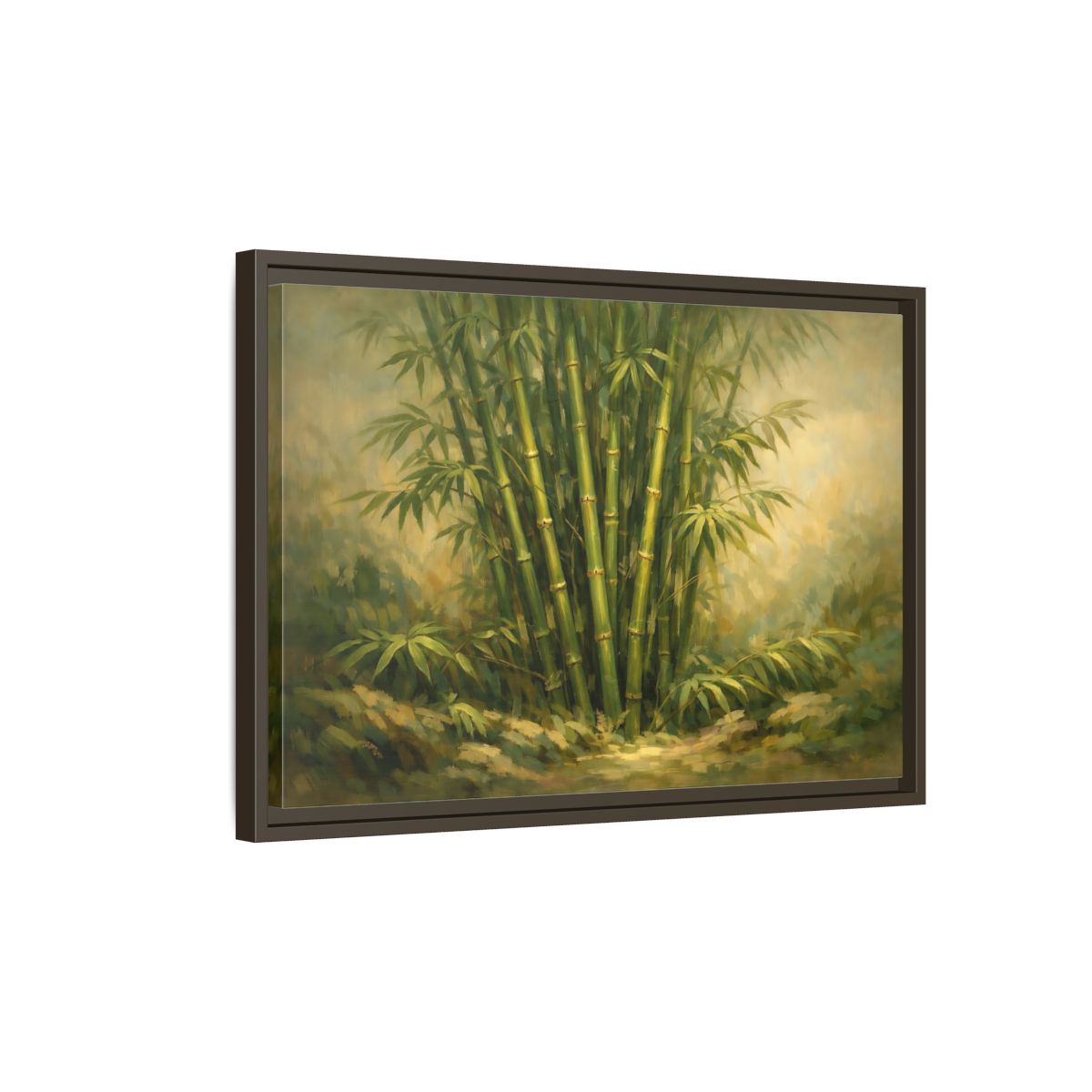 Side Mockup 2. Nature Bamboo Grove Green Bamboo Art shown as stretched canvas wall art