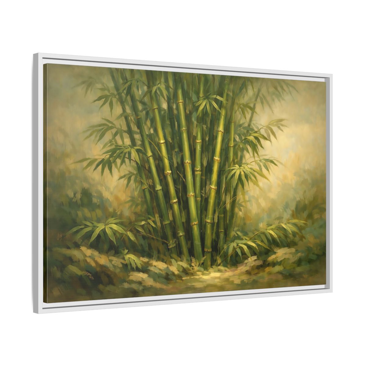 Side Mockup 8. Nature Bamboo Grove Green Bamboo Art shown as stretched canvas wall art