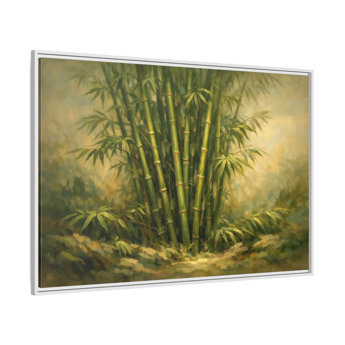 Side Mockup 7. Nature Bamboo Grove Green Bamboo Art shown as stretched canvas wall art