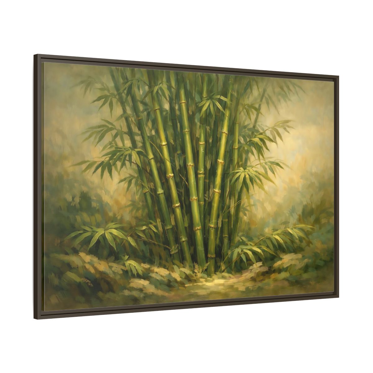 Main Mockup. Nature Bamboo Grove Green Bamboo Art shown as stretched canvas wall art