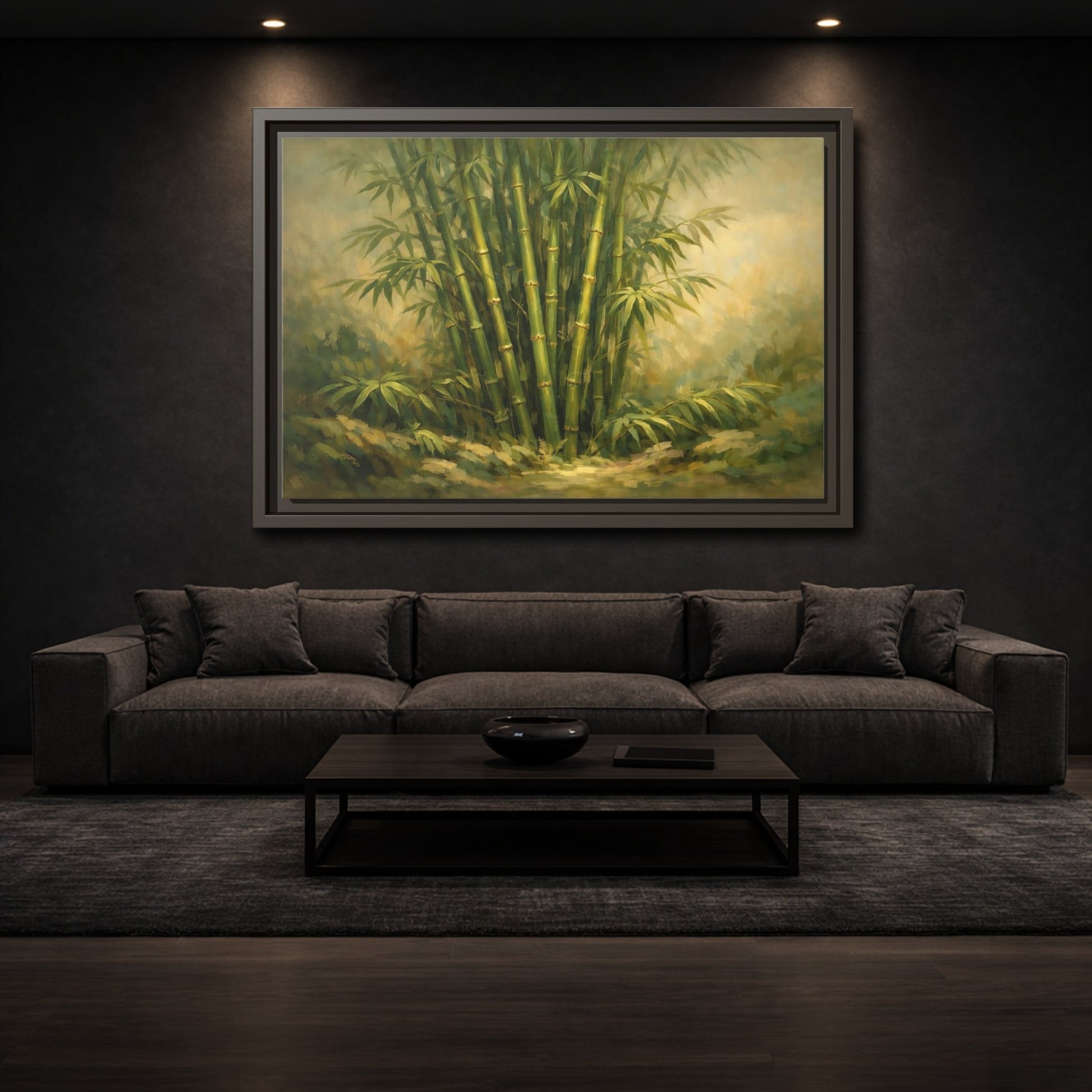 Mockup 2. Nature Bamboo Grove Green Bamboo Art shown as stretched canvas wall art