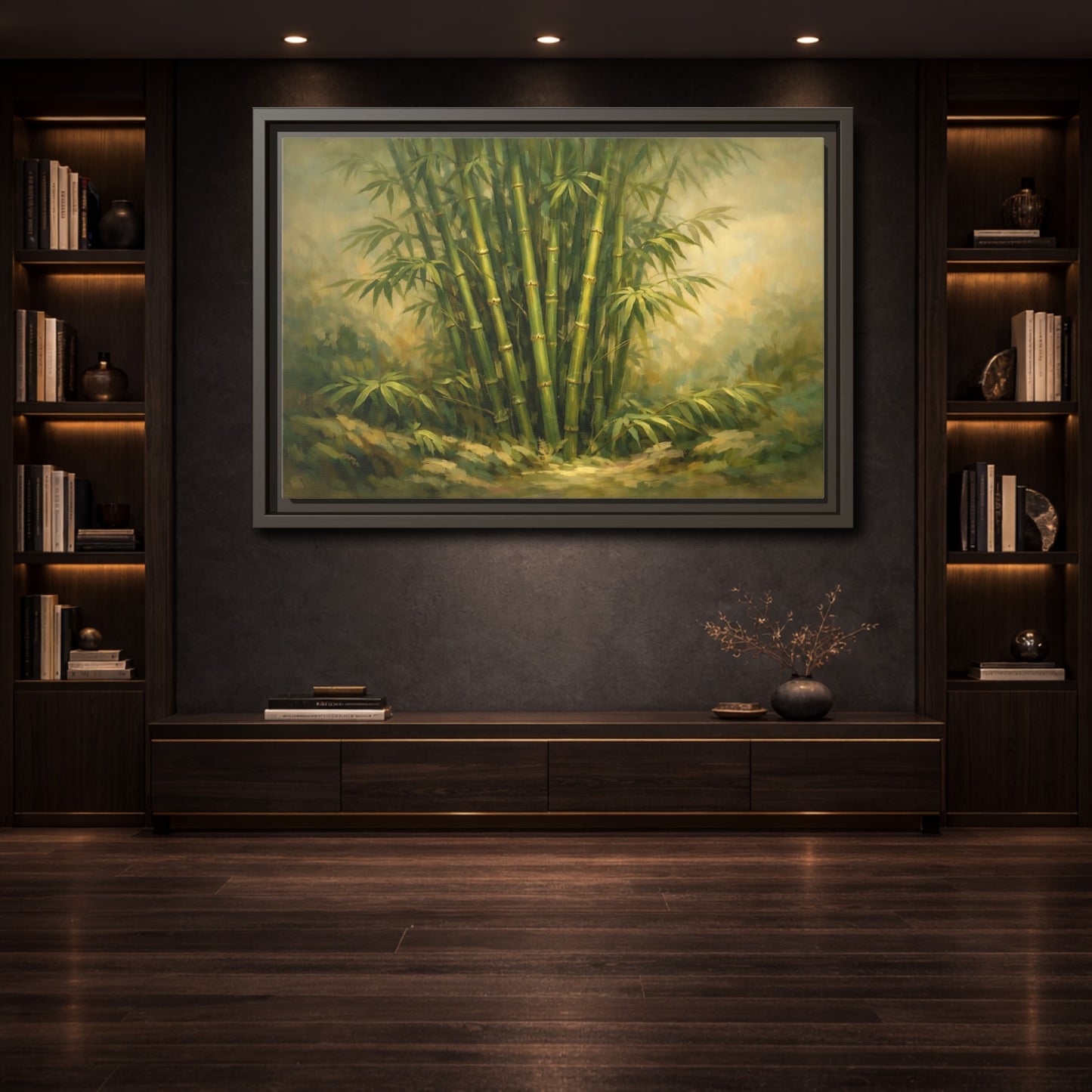 Mockup 3. Nature Bamboo Grove Green Bamboo Art shown as stretched canvas wall art