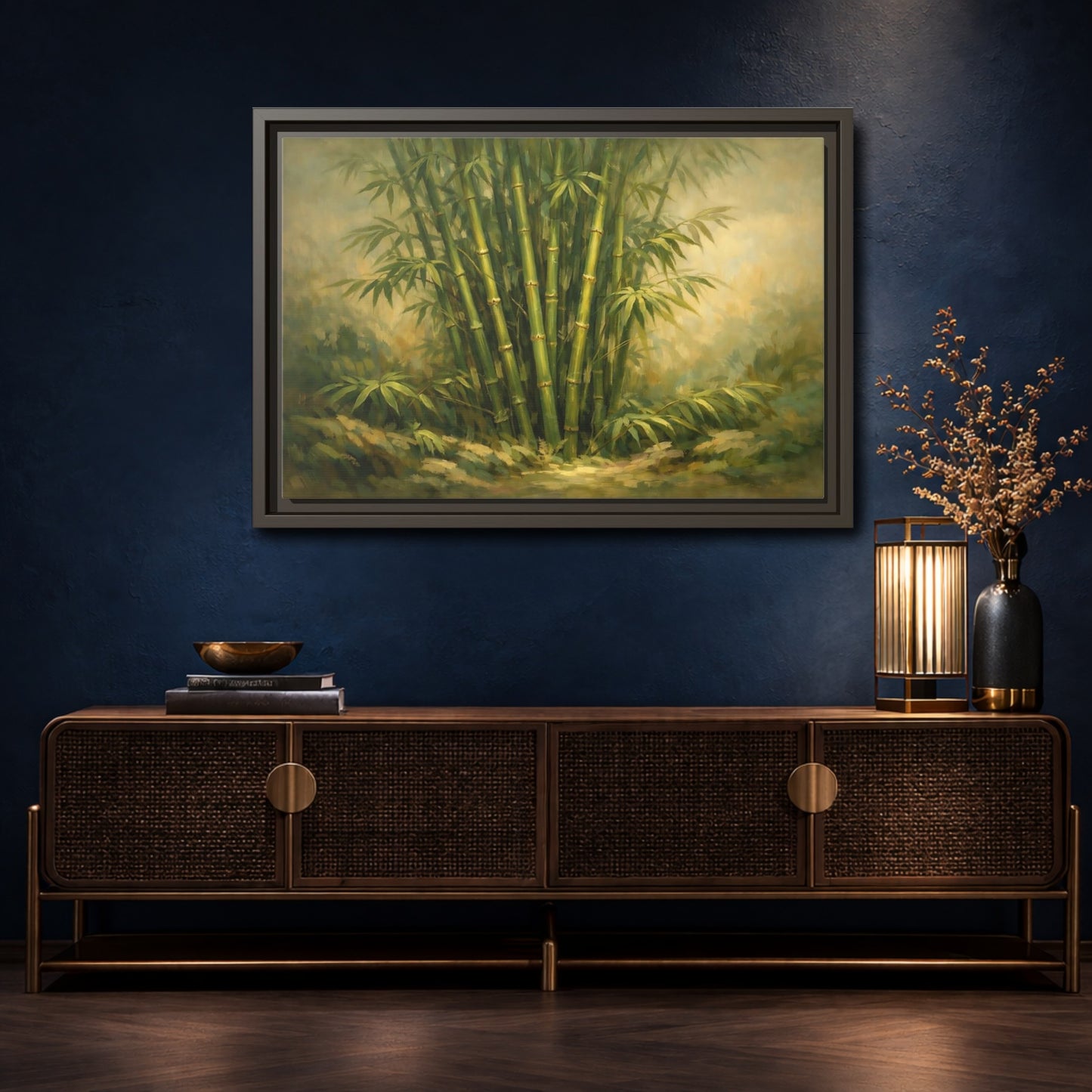 Mockup 4. Nature Bamboo Grove Green Bamboo Art shown as stretched canvas wall art