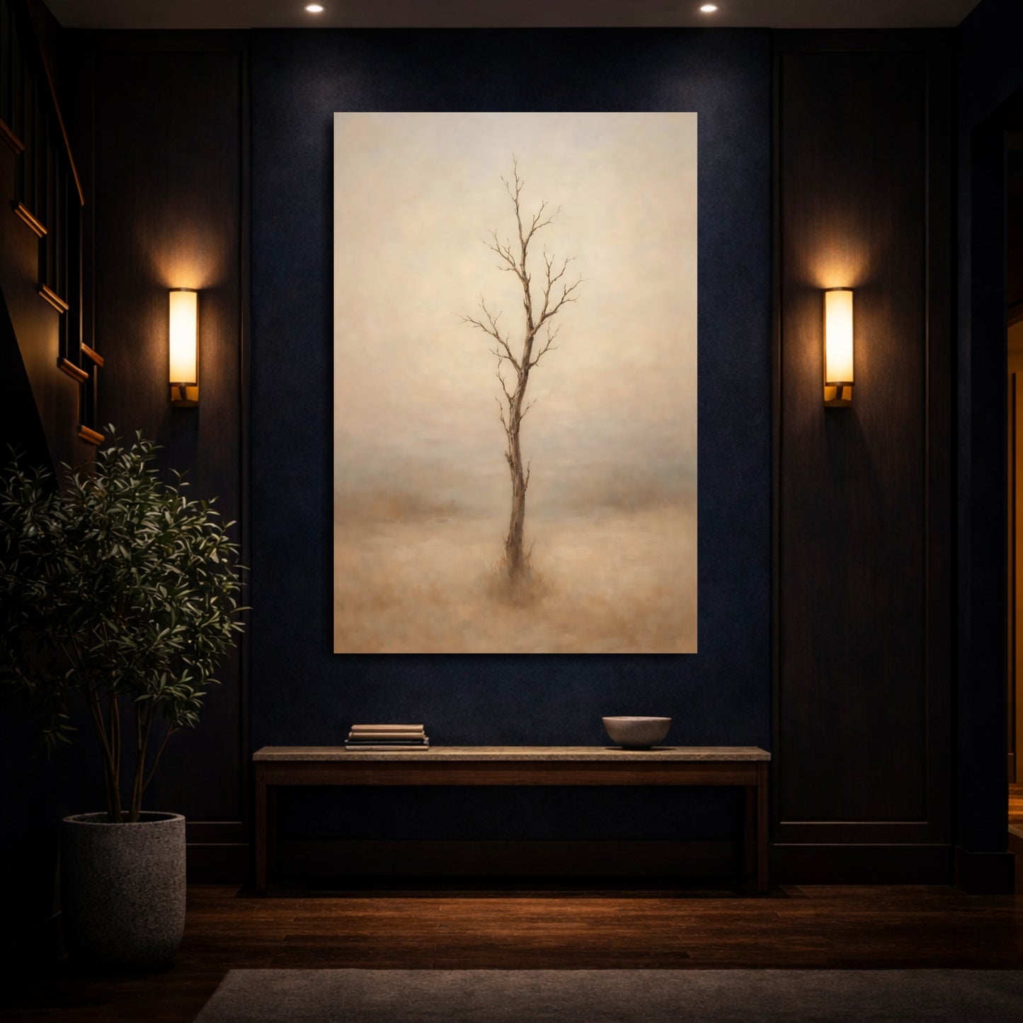 Mockup 3. Nature Bare Tree Minimalist Bare Tree shown as stretched canvas wall art