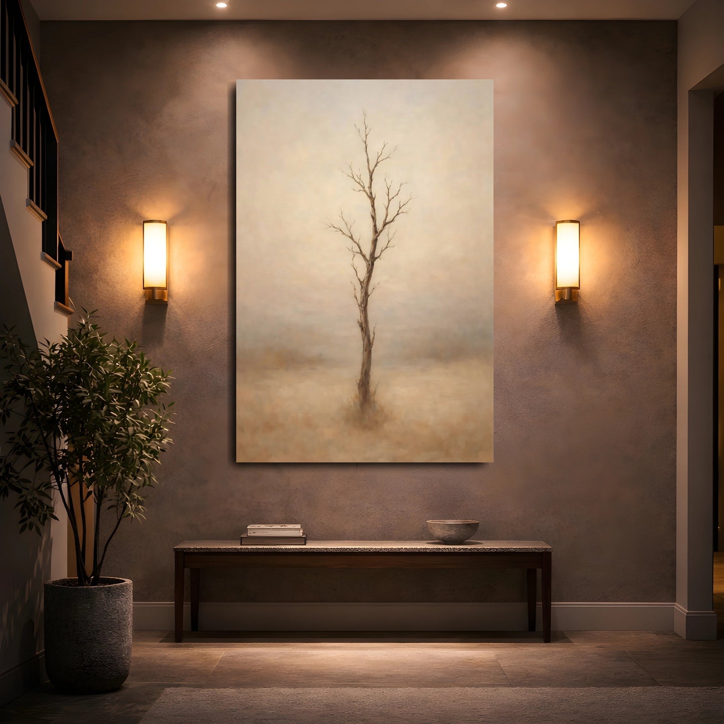 Mockup 4. Nature Bare Tree Minimalist Bare Tree shown as stretched canvas wall art
