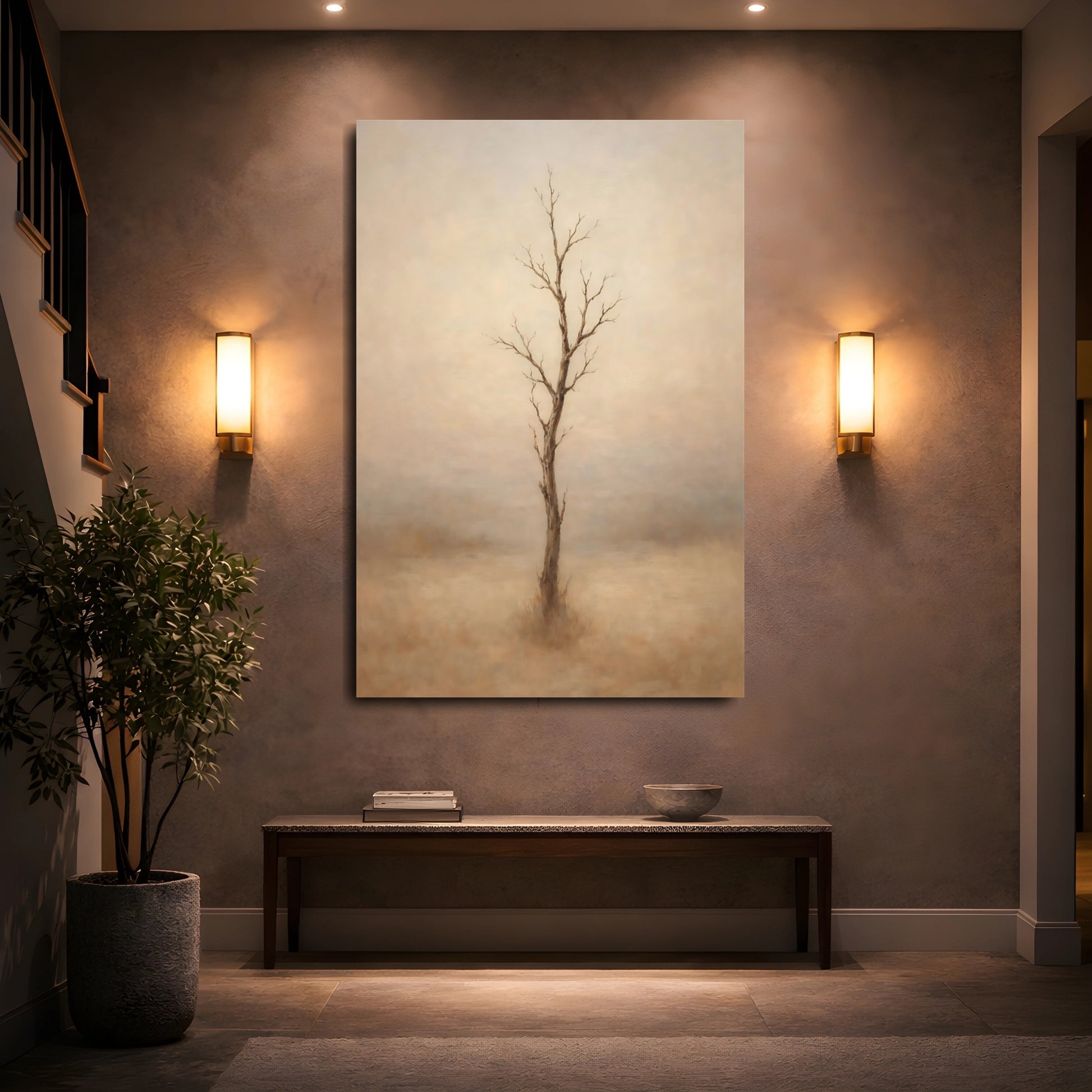 Mockup 4. Nature Bare Tree Minimalist Bare Tree shown as stretched canvas wall art