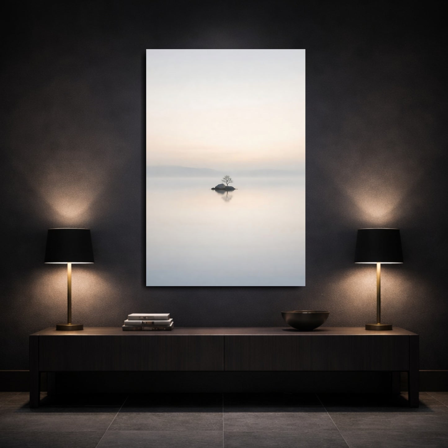 Mockup 2. Nature Bare Tree Minimalist Tree Landscape shown as stretched canvas wall art