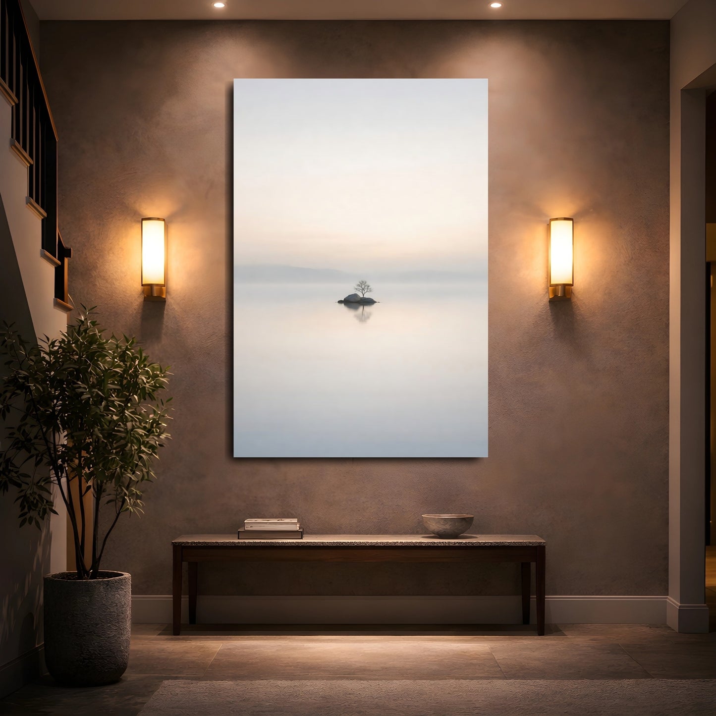 Mockup 4. Nature Bare Tree Minimalist Tree Landscape shown as stretched canvas wall art