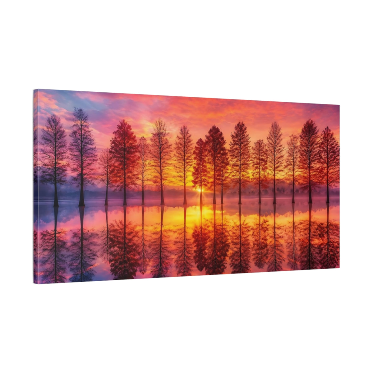 Main Mockup. Nature Bare Trees Orange And Pink shown as stretched canvas wall art