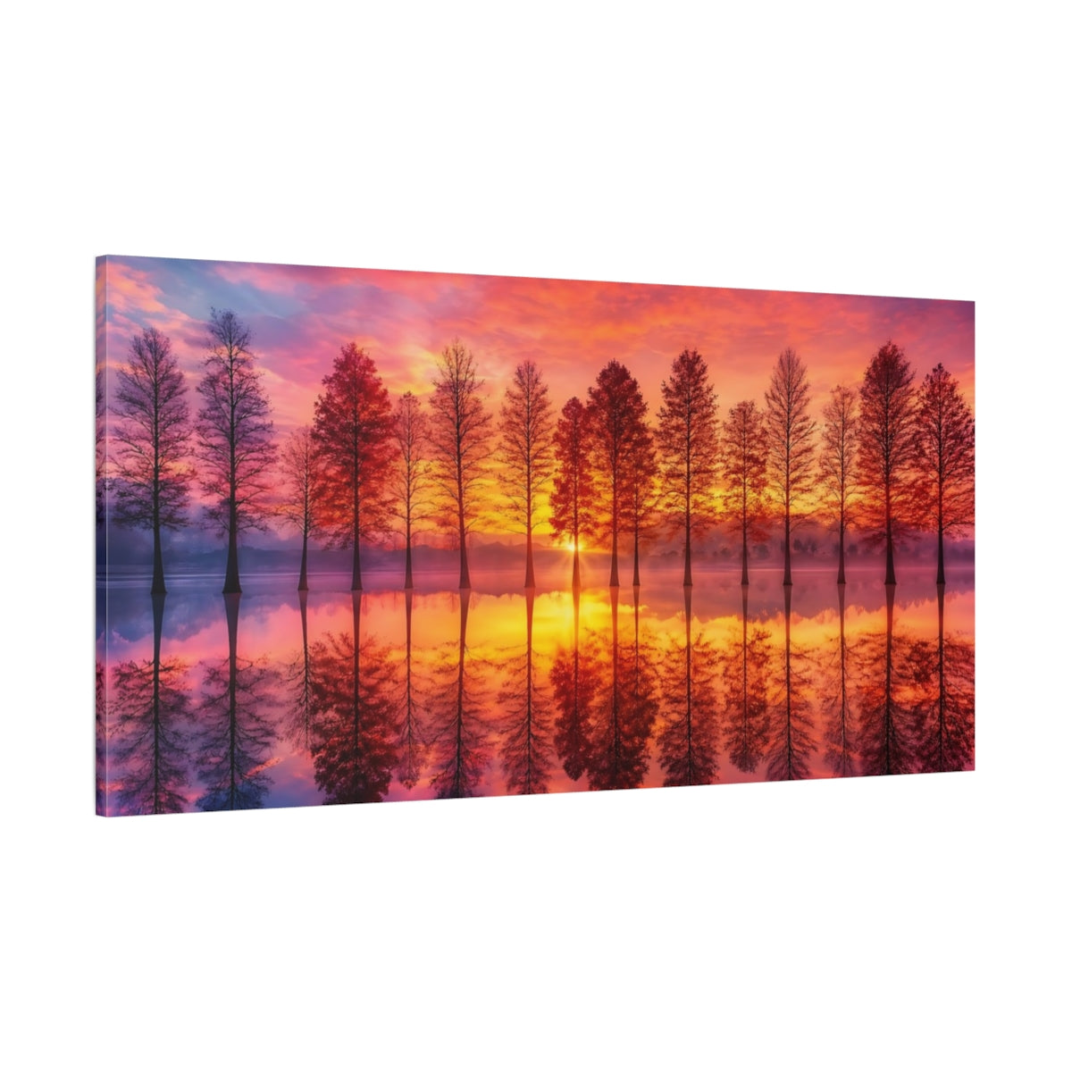 Side Mockup 2. Nature Bare Trees Orange And Pink shown as stretched canvas wall art