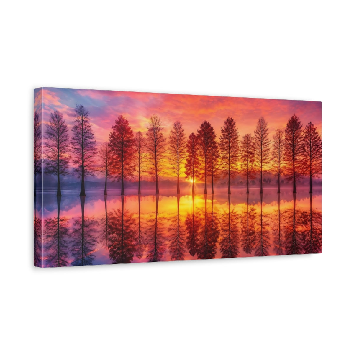 Side Mockup 3. Nature Bare Trees Orange And Pink shown as stretched canvas wall art