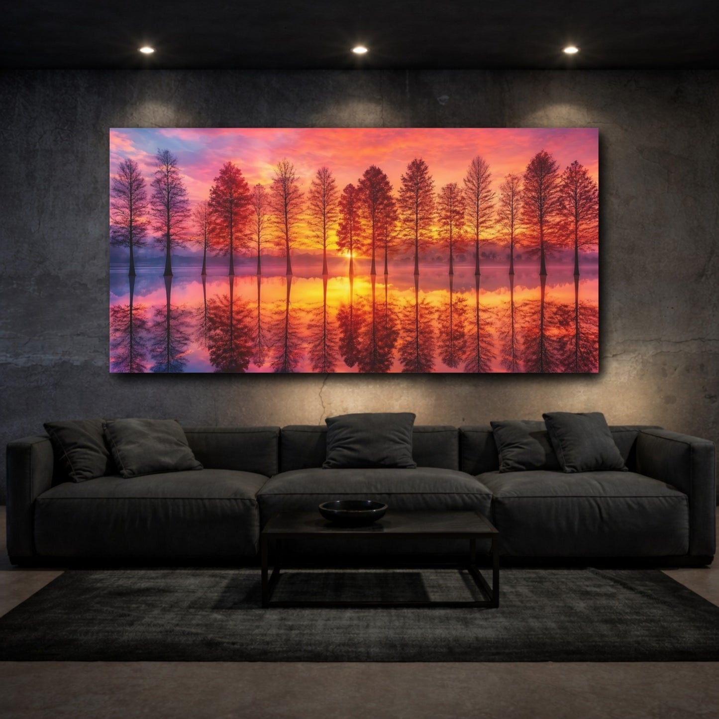 Mockup 2. Nature Bare Trees Orange And Pink shown as stretched canvas wall art