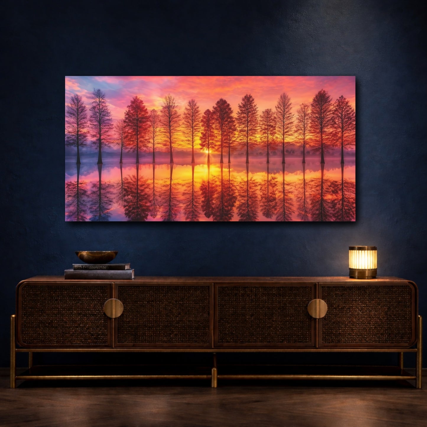 Mockup 3. Nature Bare Trees Orange And Pink shown as stretched canvas wall art