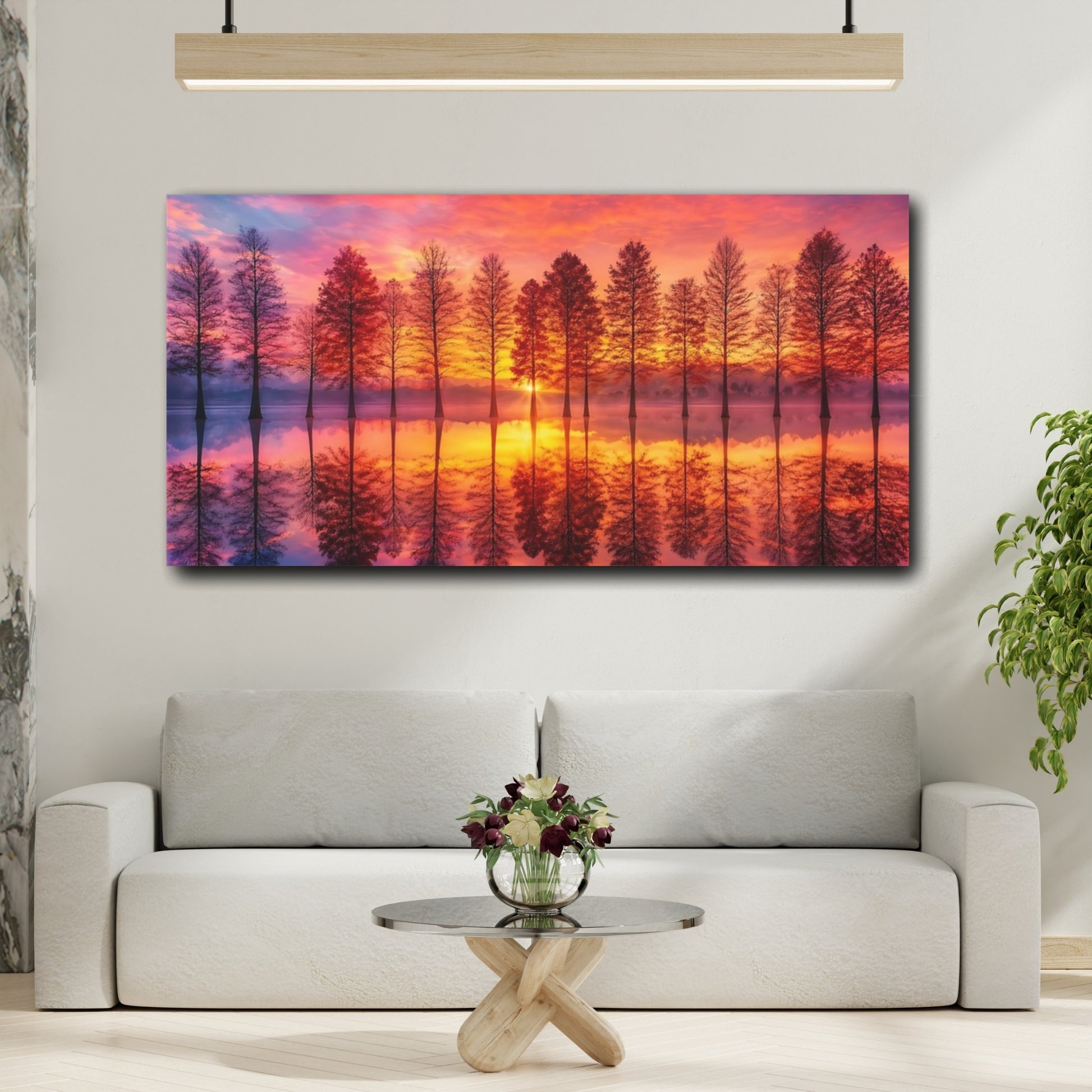 Mockup 4. Nature Bare Trees Orange And Pink shown as stretched canvas wall art