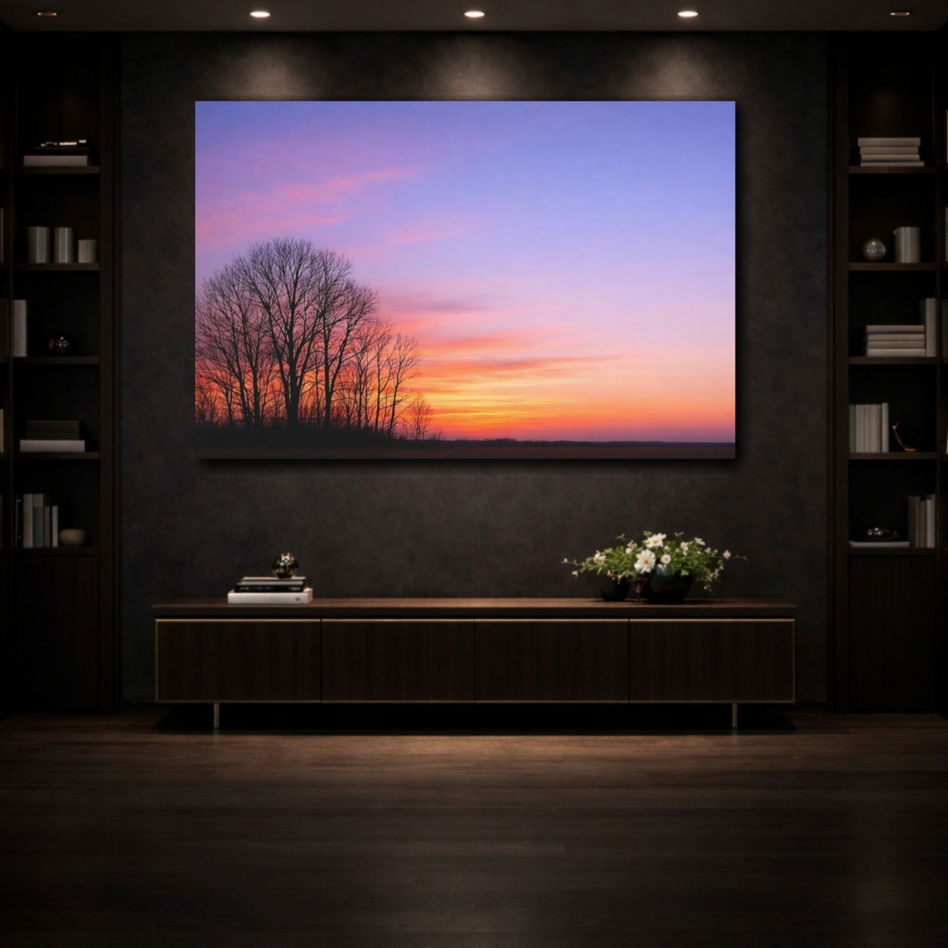 Nature Bare Trees Purple Orange Sunset - Canvas Wall Art Print - YesArtYes