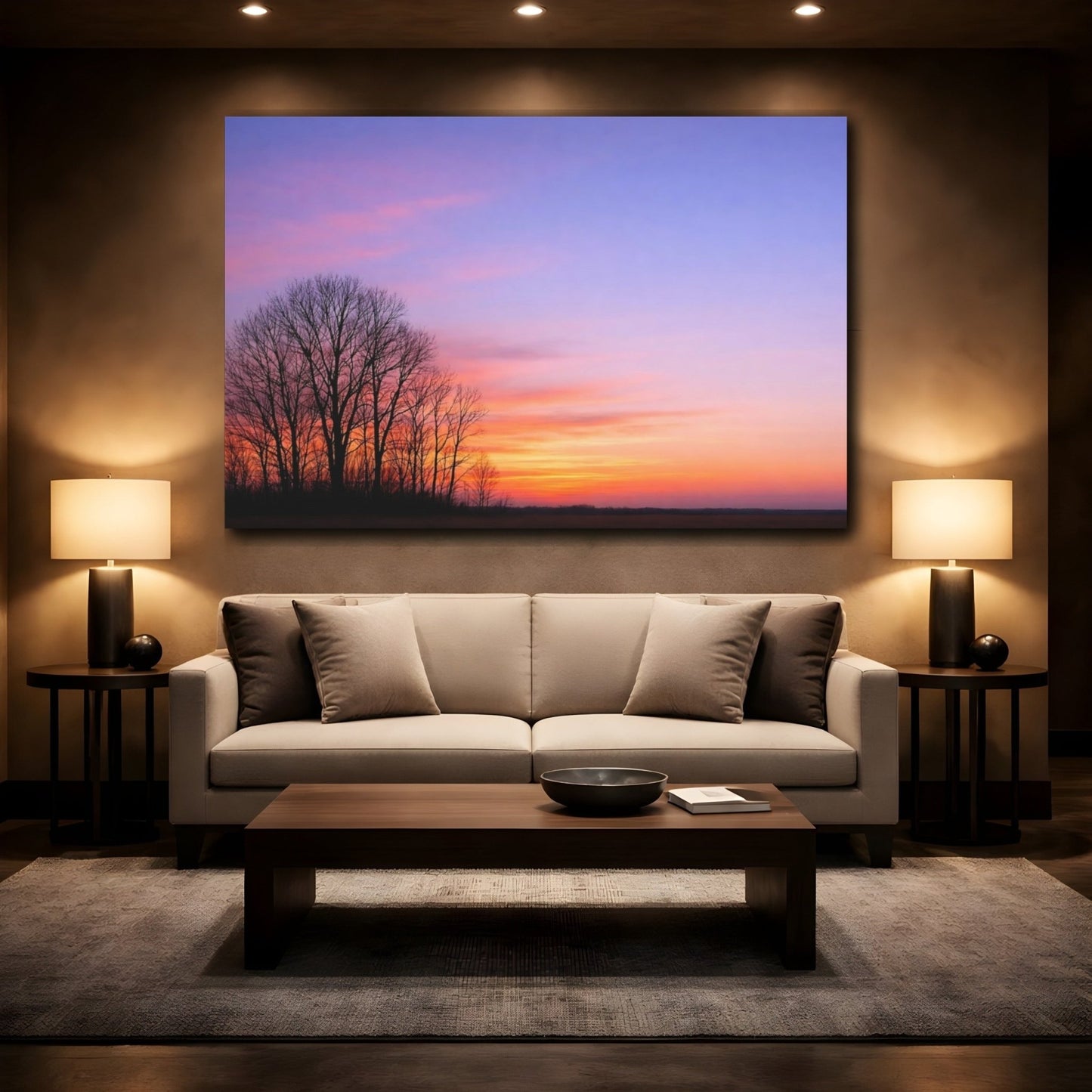 Nature Bare Trees Purple Orange Sunset - Canvas Wall Art Print - YesArtYes