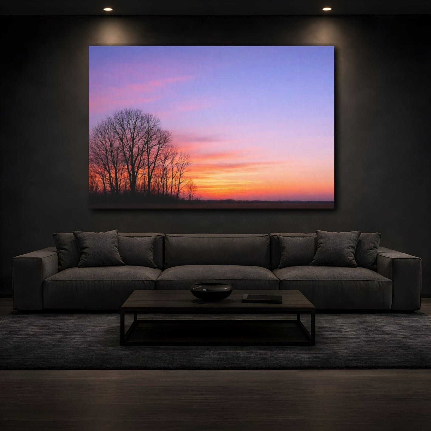 Nature Bare Trees Purple Orange Sunset - Canvas Wall Art Print - YesArtYes