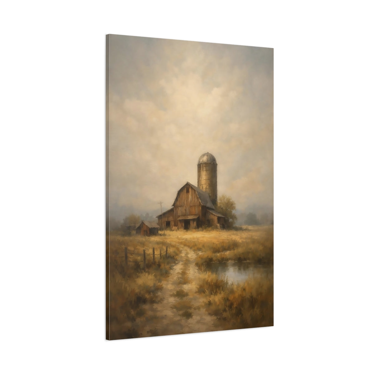 Main Mockup. Nature Barn Brown Gold Landscape shown as stretched canvas wall art
