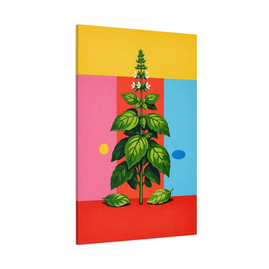 Main Mockup. Nature Basil Plant Colorful Basil Plant shown as stretched canvas wall art