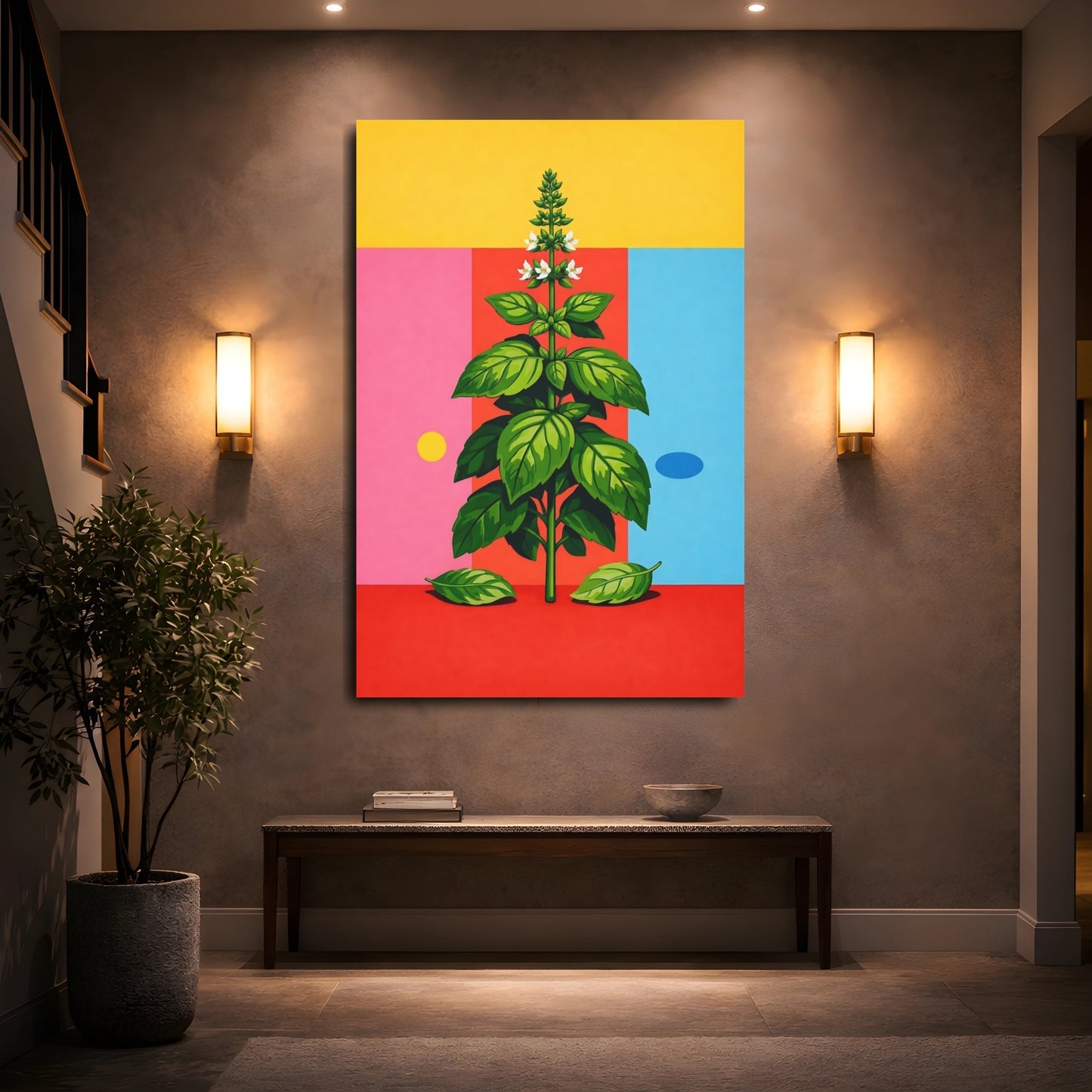 Mockup 4. Nature Basil Plant Colorful Basil Plant shown as stretched canvas wall art