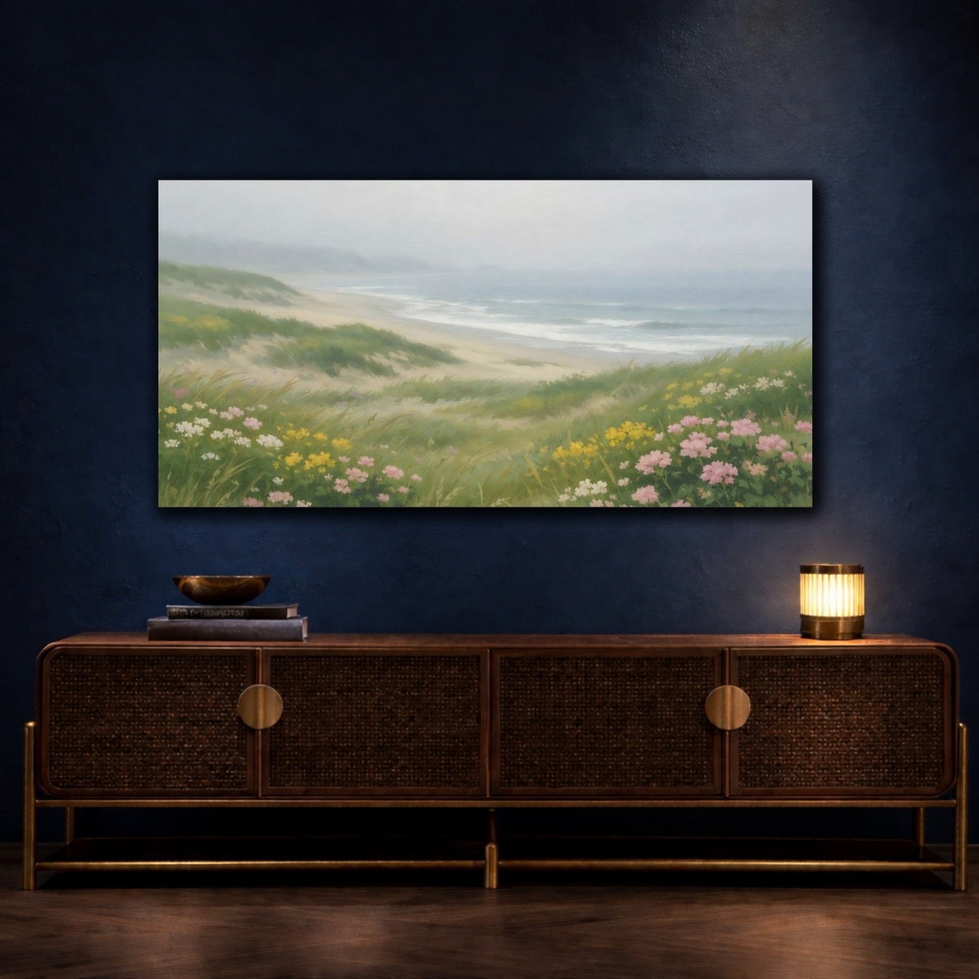 Nature Beach Dunes Misty Coastal Flowers - Canvas Wall Art Print - YesArtYes