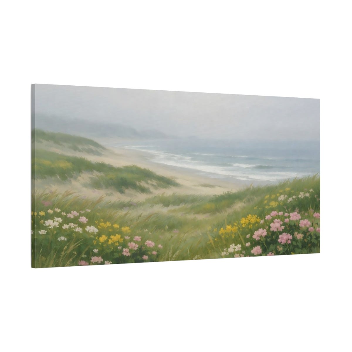 Nature Beach Dunes Misty Coastal Flowers - Canvas Wall Art Print - YesArtYes