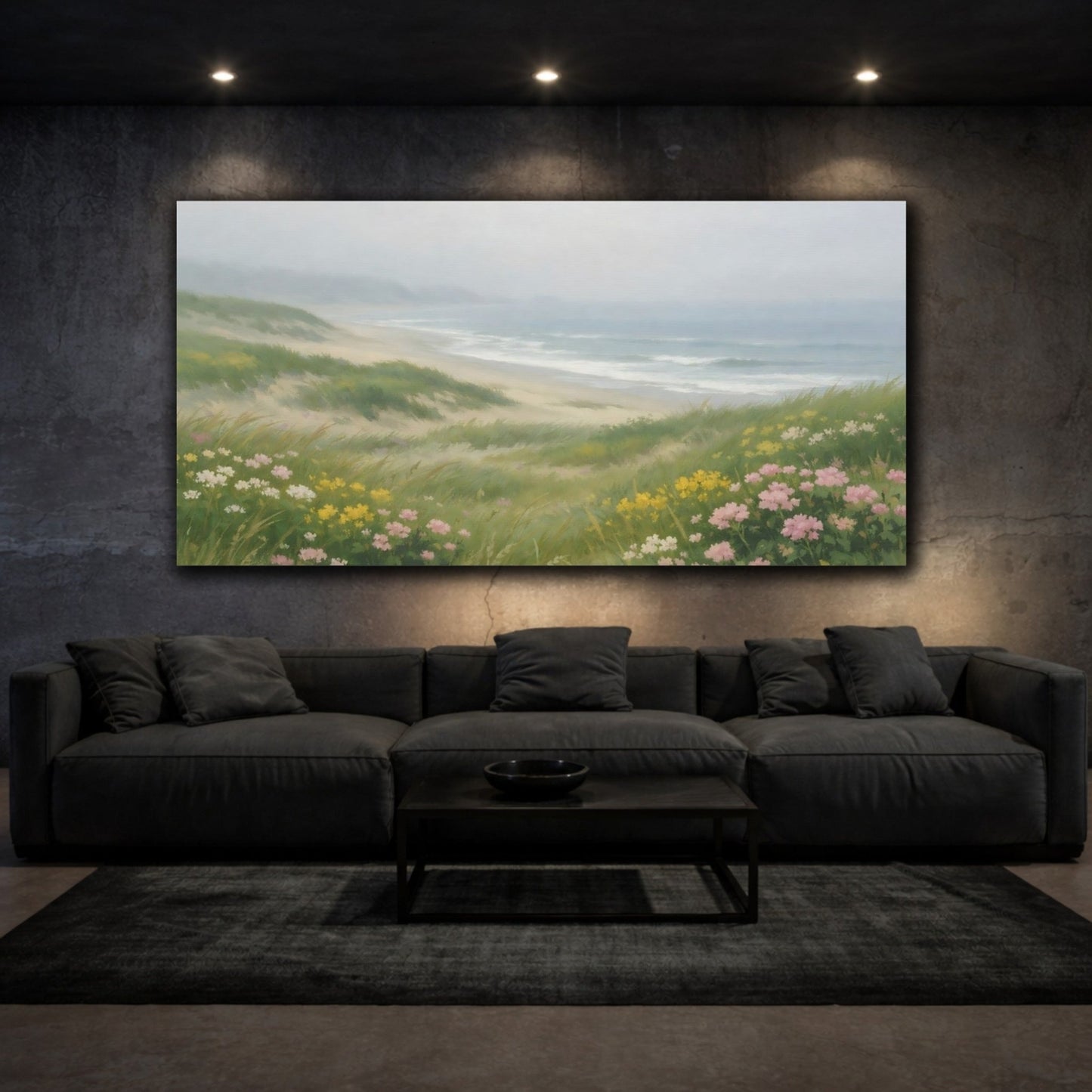 Nature Beach Dunes Misty Coastal Flowers - Canvas Wall Art Print - YesArtYes