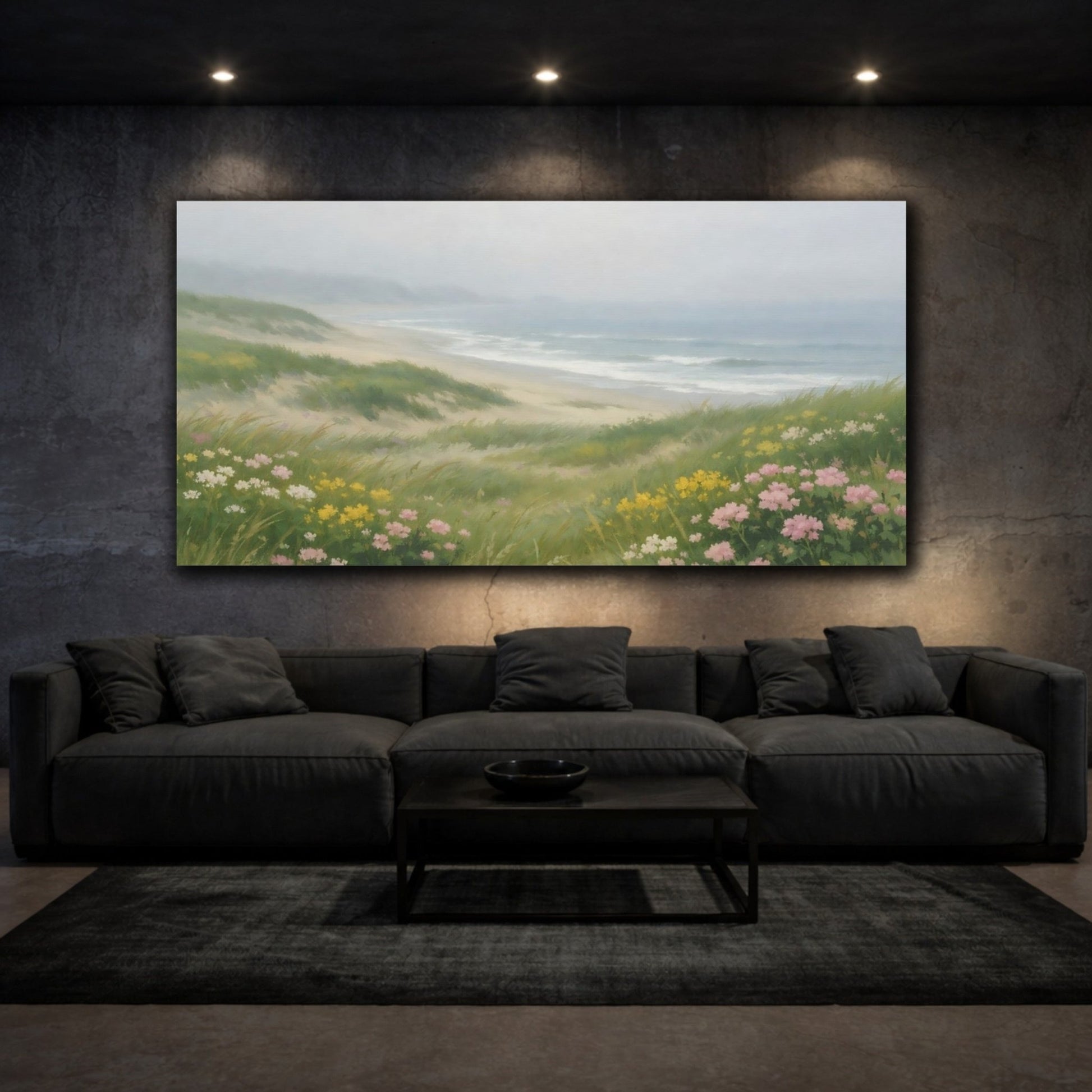 Nature Beach Dunes Misty Coastal Flowers - Canvas Wall Art Print - YesArtYes