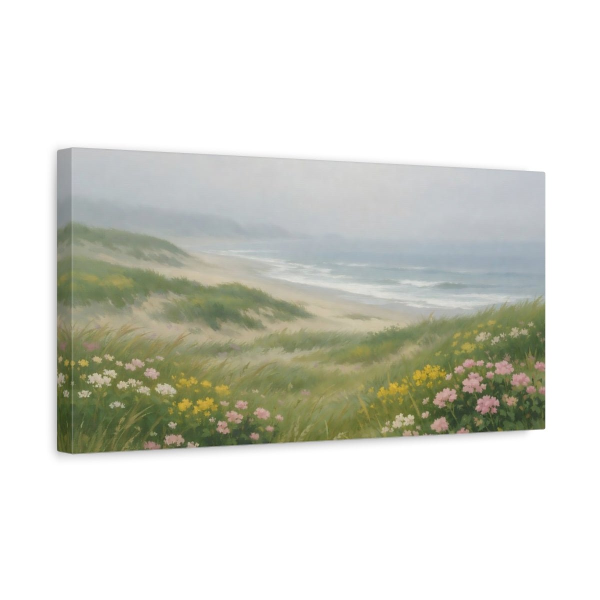 Nature Beach Dunes Misty Coastal Flowers - Canvas Wall Art Print - YesArtYes