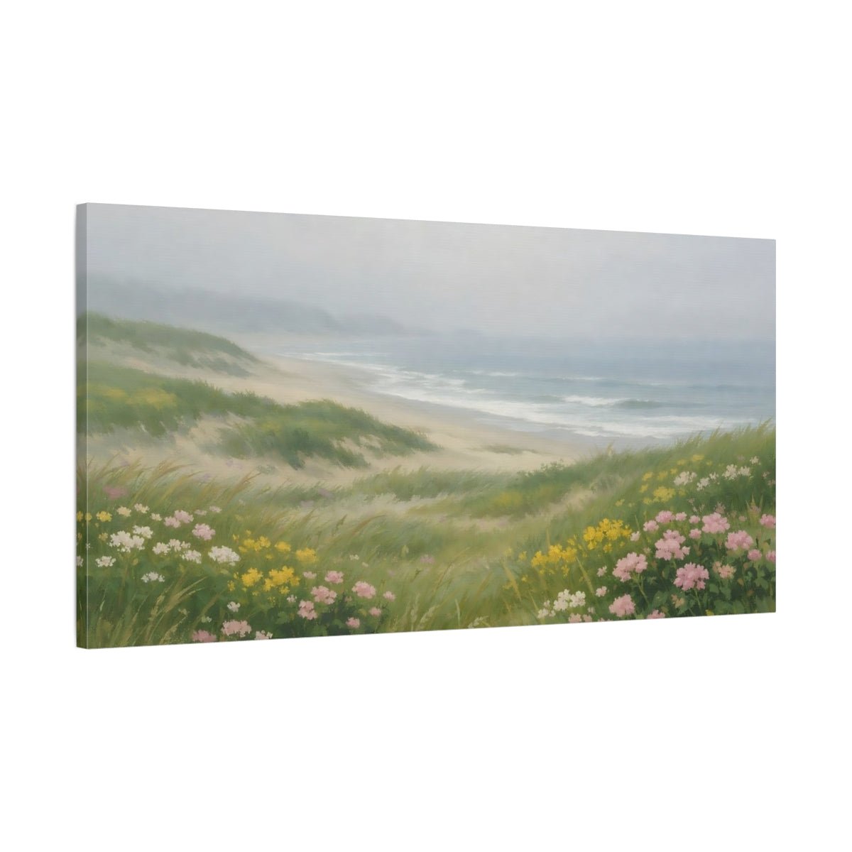 Nature Beach Dunes Misty Coastal Flowers - Canvas Wall Art Print - YesArtYes