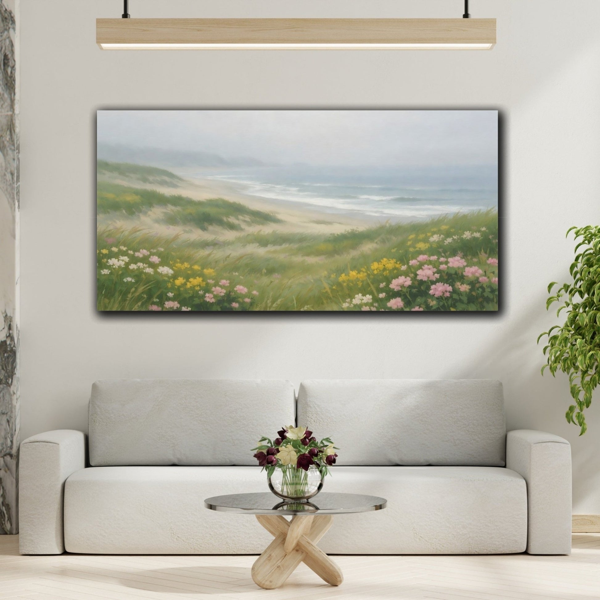 Nature Beach Dunes Misty Coastal Flowers - Canvas Wall Art Print - YesArtYes