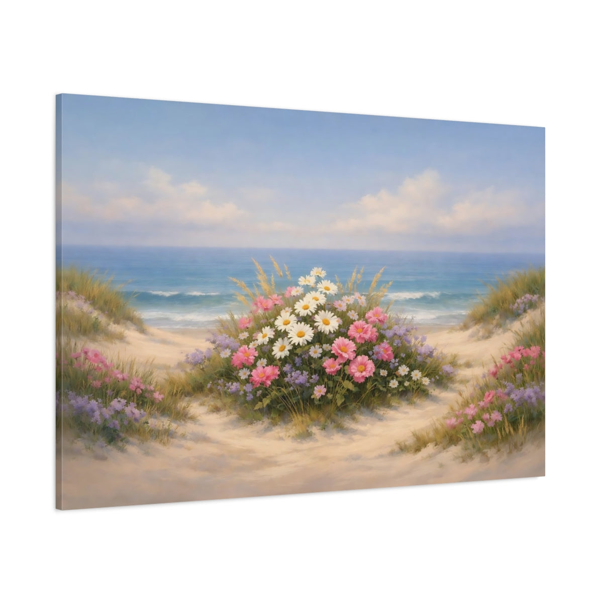 Nature Beach Flowers shown as stretched canvas wall art