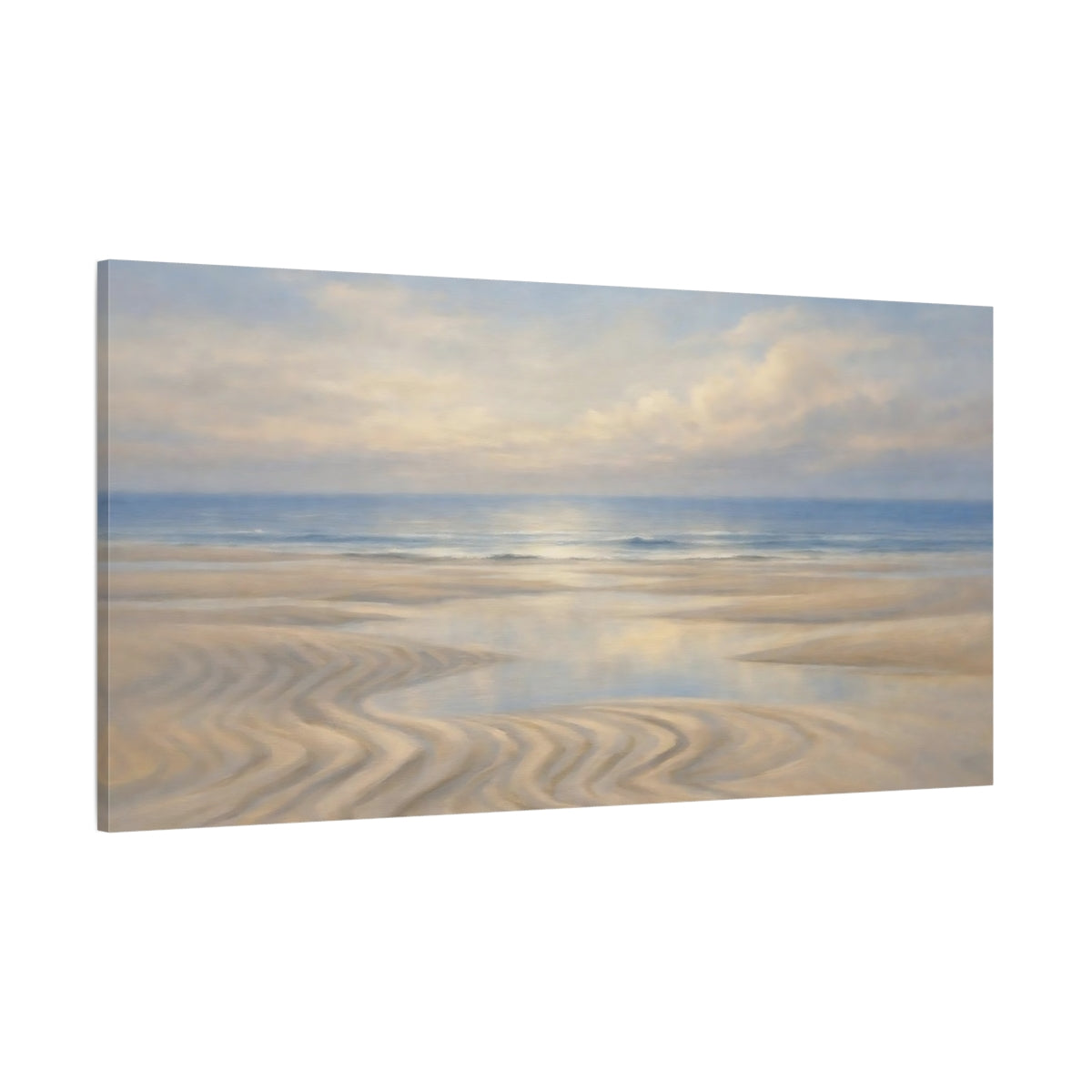 Main Mockup. Nature Beach Landscape Blue And Sand shown as stretched canvas wall art