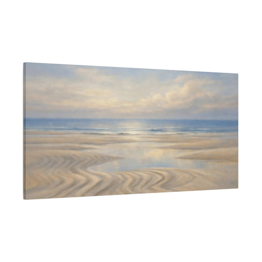 Main Mockup. Nature Beach Landscape Blue And Sand shown as stretched canvas wall art