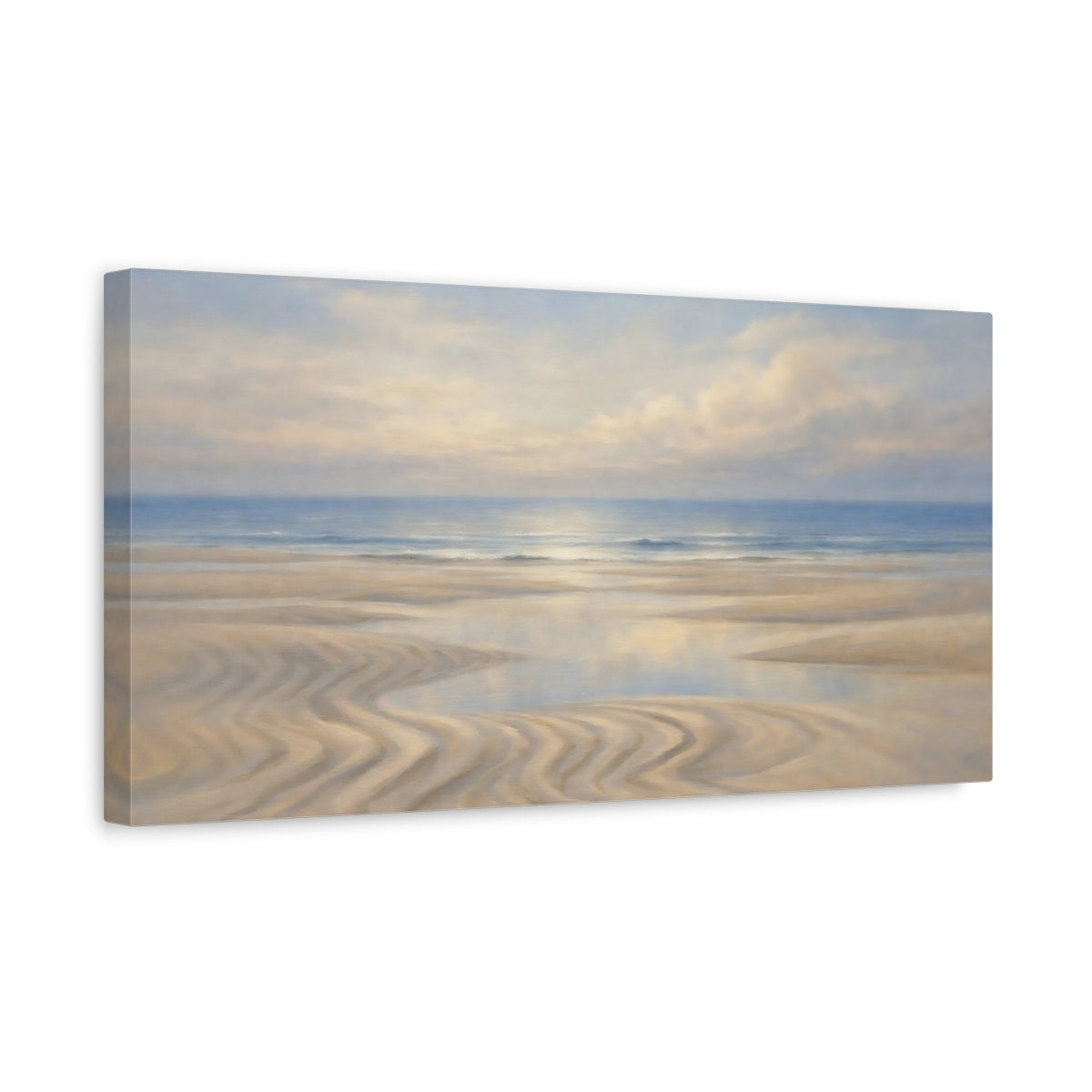 Side Mockup 3. Nature Beach Landscape Blue And Sand shown as stretched canvas wall art