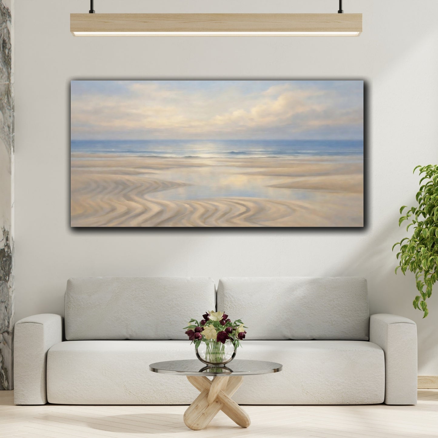Mockup 3. Nature Beach Landscape Blue And Sand shown as stretched canvas wall art