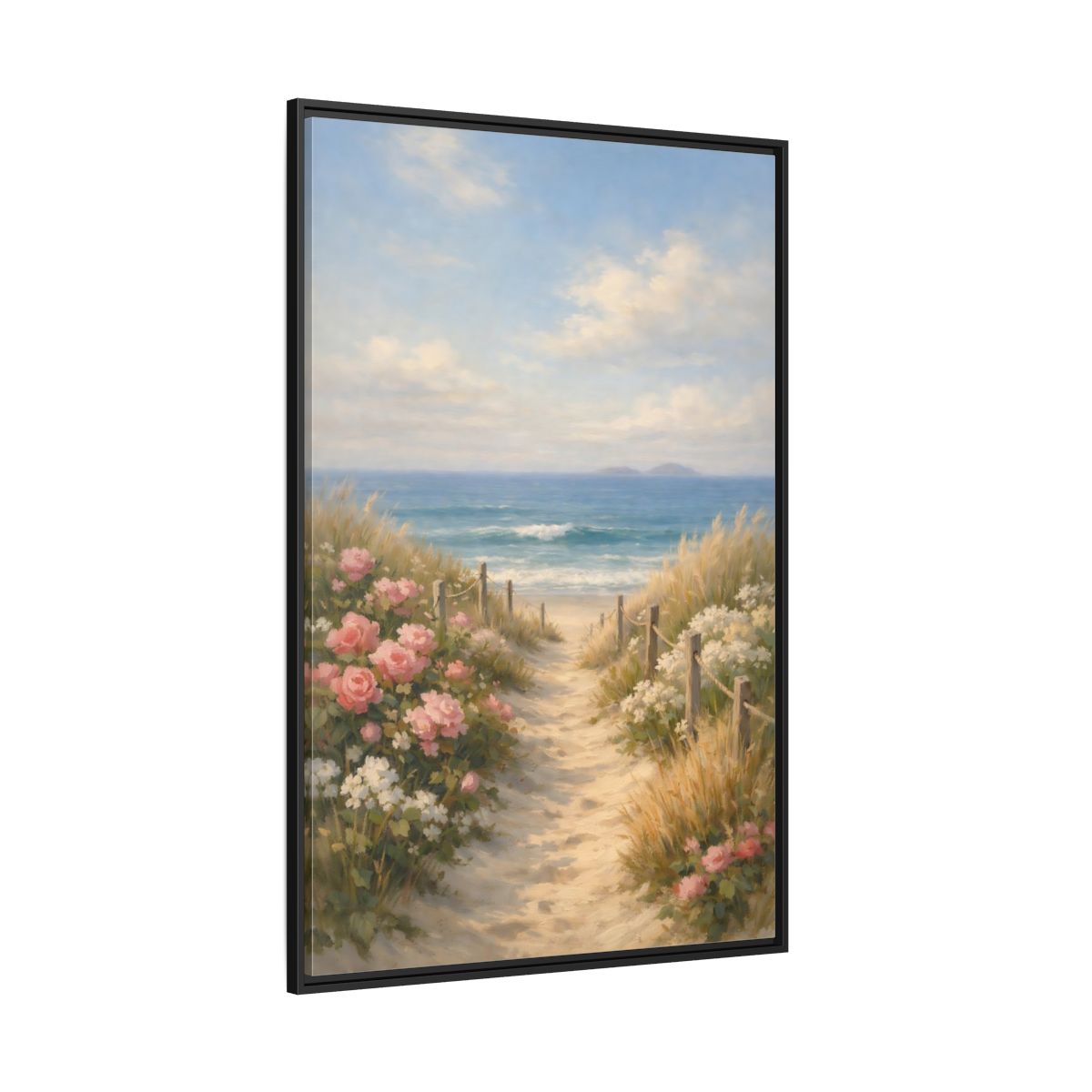 Main Mockup. Nature Beach Path Coastal Beach Scene shown as stretched canvas wall art