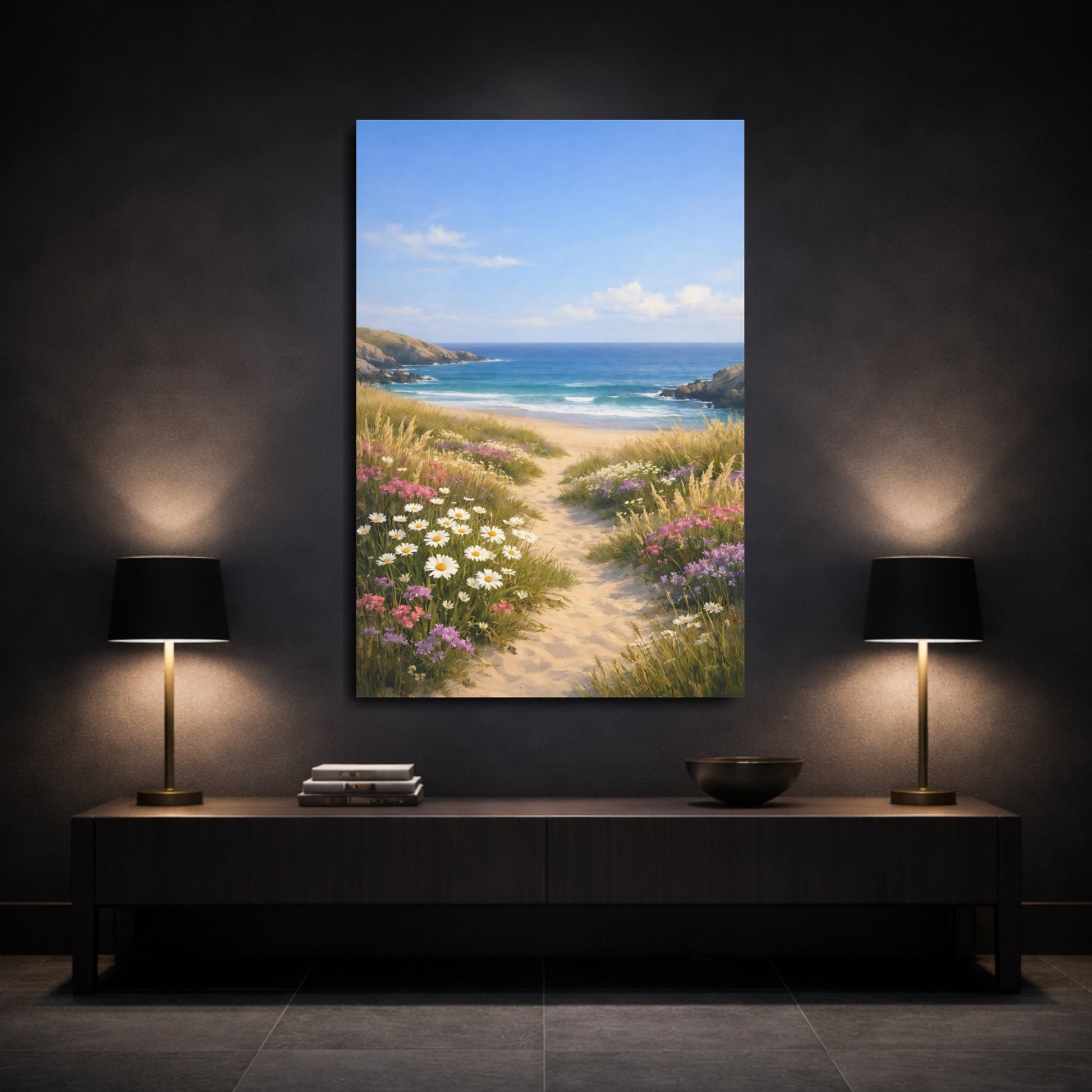 Mockup 2. Nature Beach Path Coastal Landscape shown as stretched canvas wall art