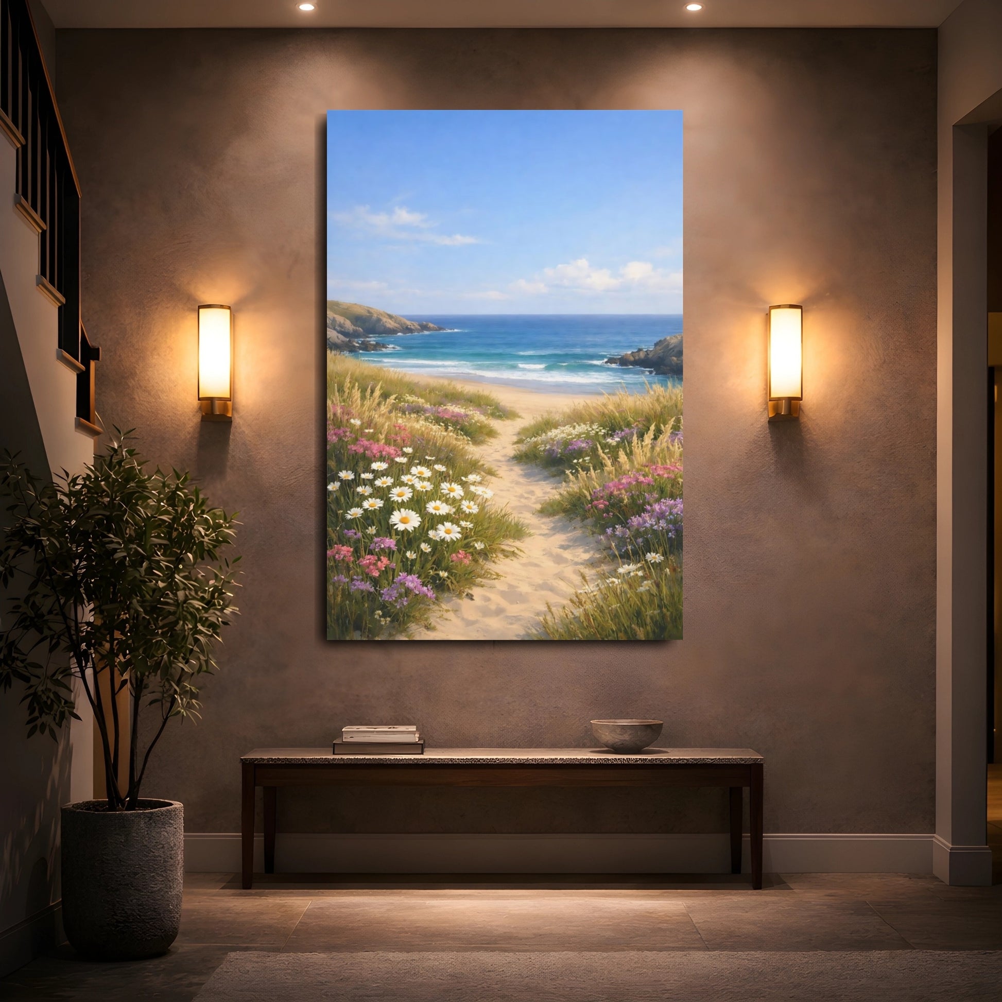 Mockup 4. Nature Beach Path Coastal Landscape shown as stretched canvas wall art