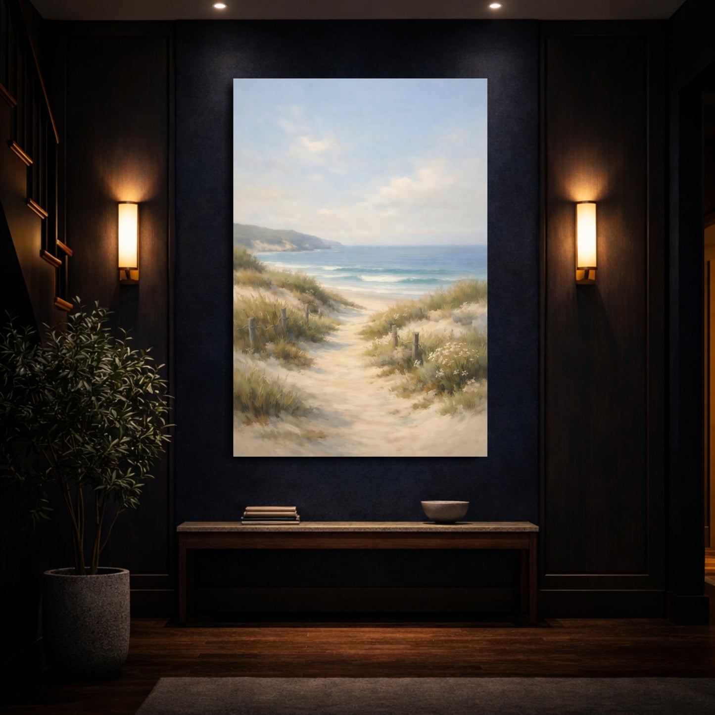 Mockup 3. Nature Beach Path Coastal Path shown as stretched canvas wall art