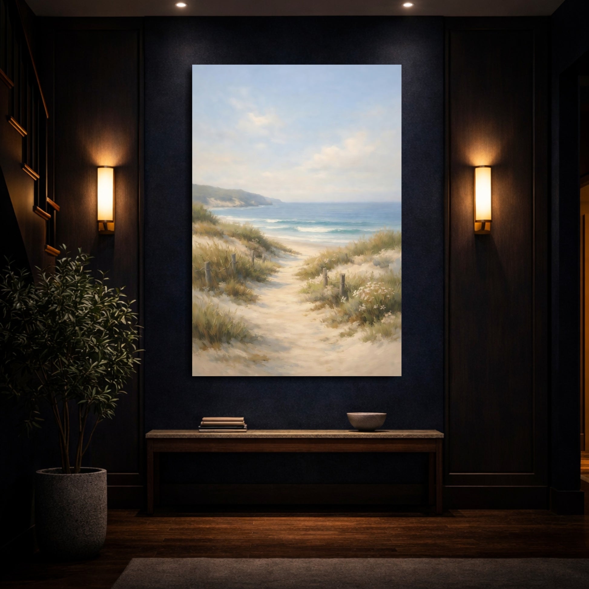 Mockup 3. Nature Beach Path Coastal Path shown as stretched canvas wall art