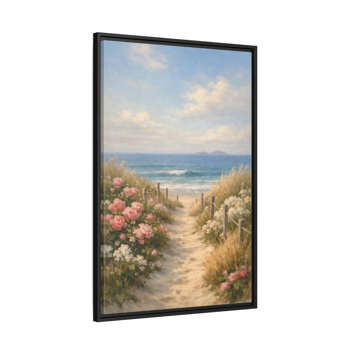 Side Mockup 13. Nature Beach Path Coastal Beach Scene shown as stretched canvas wall art