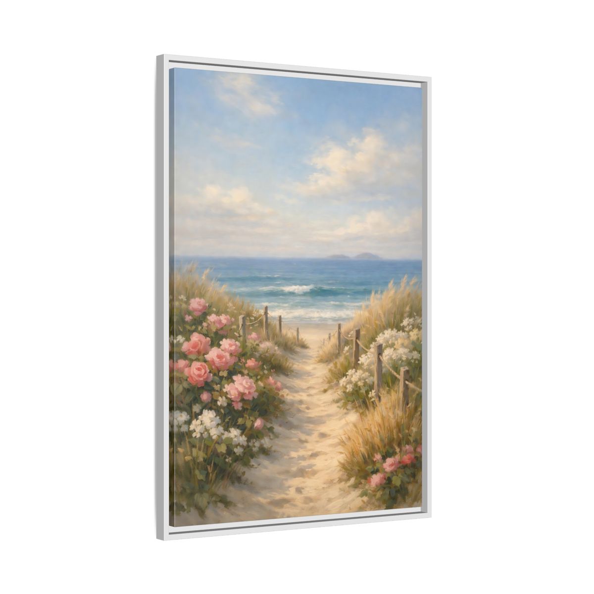 Side Mockup 9. Nature Beach Path Coastal Beach Scene shown as stretched canvas wall art