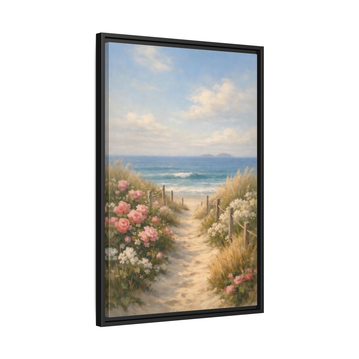 Side Mockup 14. Nature Beach Path Coastal Beach Scene shown as stretched canvas wall art