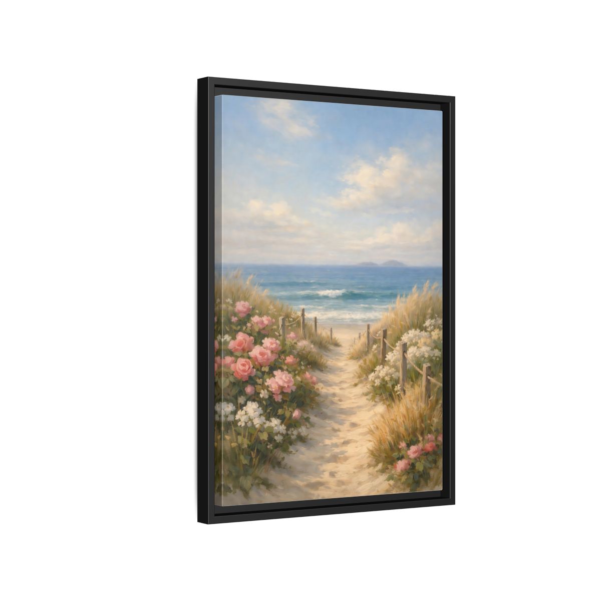 Side Mockup 3. Nature Beach Path Coastal Beach Scene shown as stretched canvas wall art