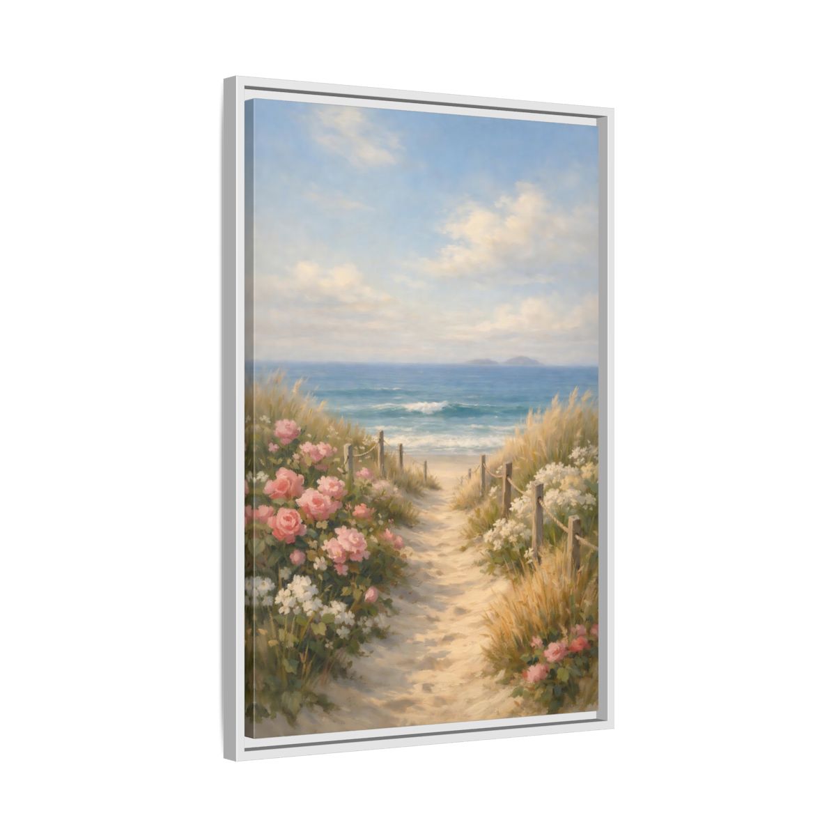 Side Mockup 11. Nature Beach Path Coastal Beach Scene shown as stretched canvas wall art