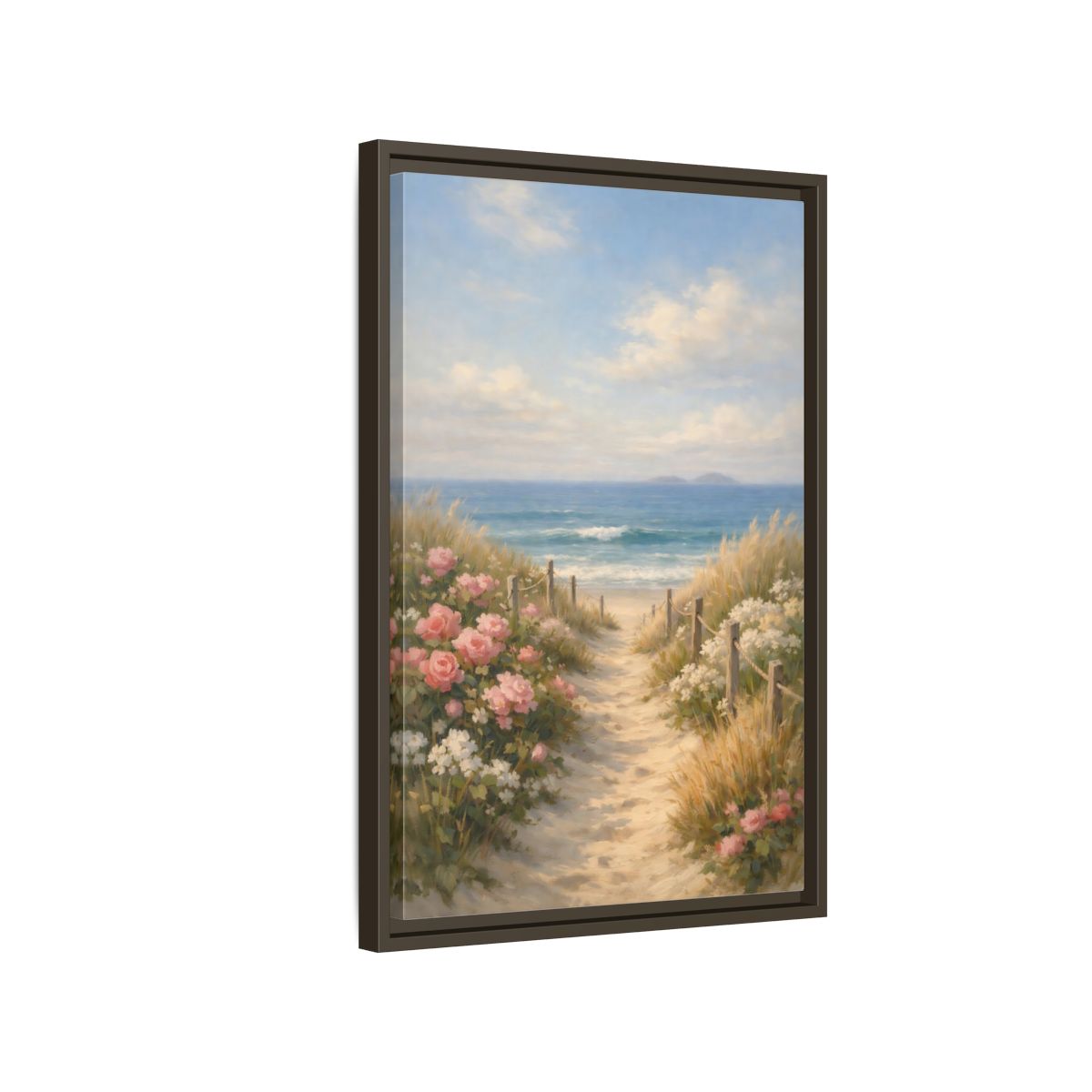 Side Mockup 2. Nature Beach Path Coastal Beach Scene shown as stretched canvas wall art