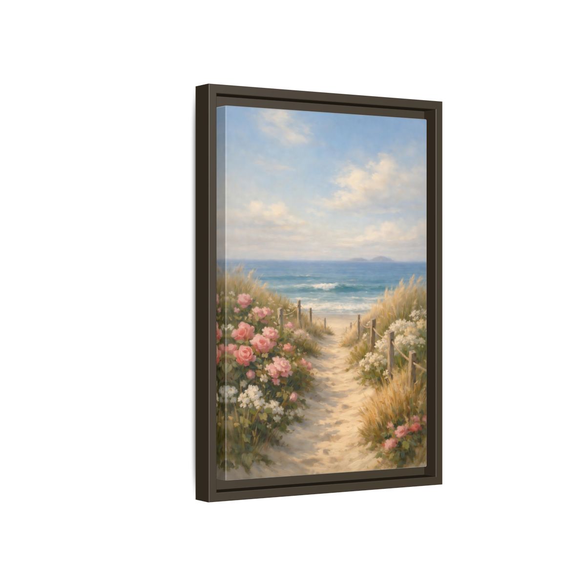 Side Mockup 5. Nature Beach Path Coastal Beach Scene shown as stretched canvas wall art