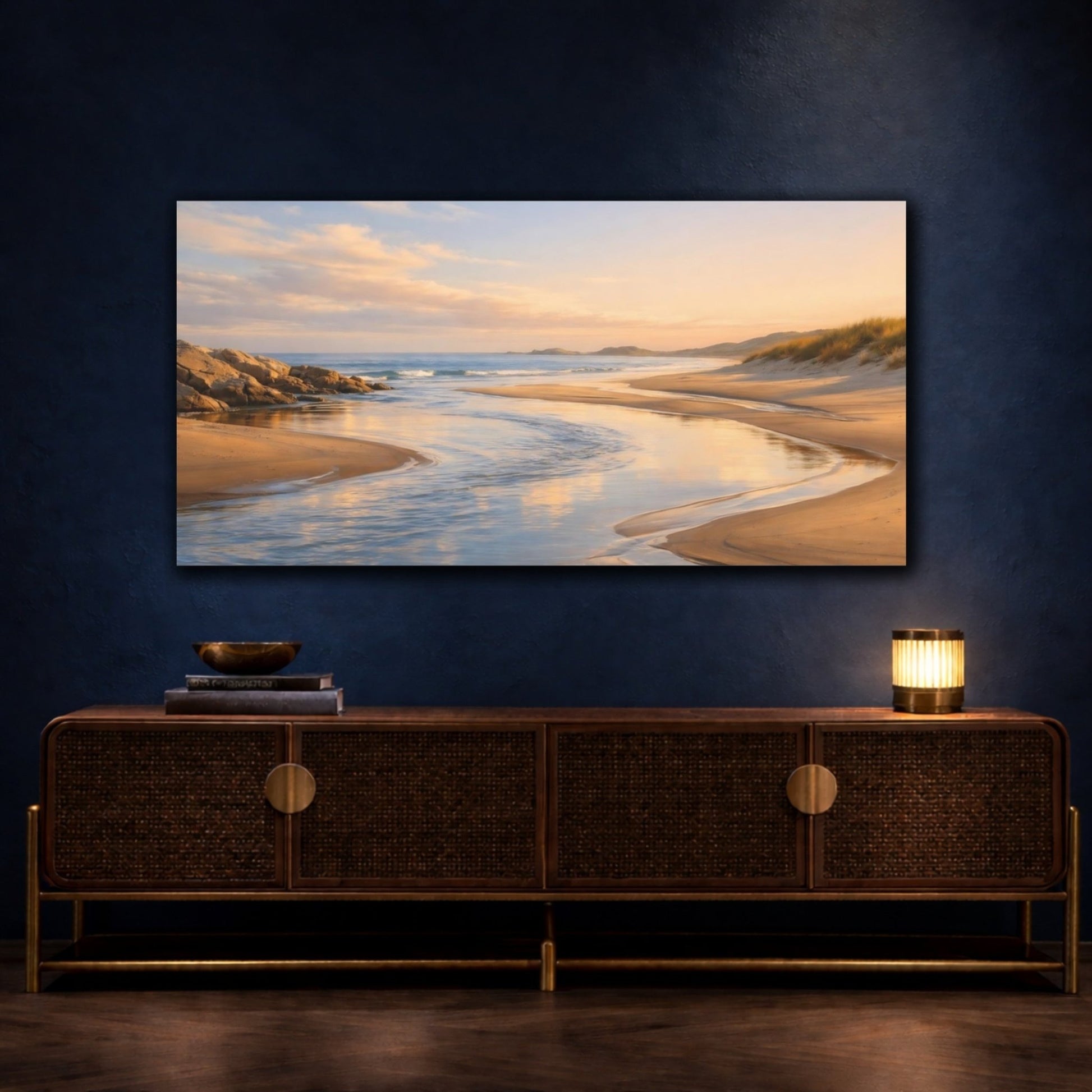 Nature Beach Stream Golden Landscape - Canvas Wall Art Print - YesArtYes