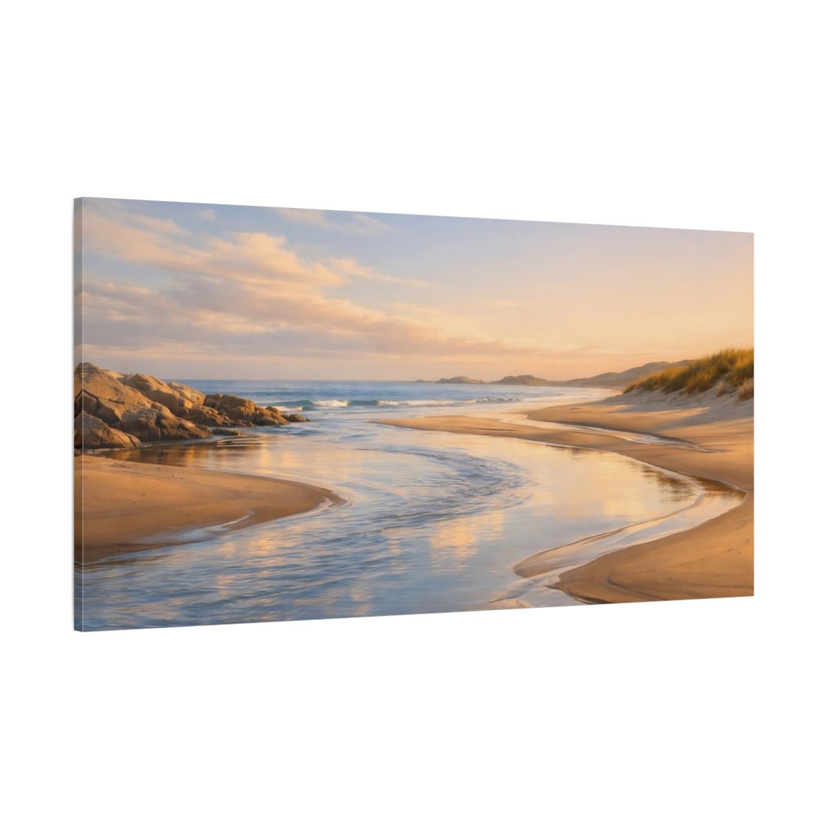 Nature Beach Stream Golden Landscape - Canvas Wall Art Print - YesArtYes